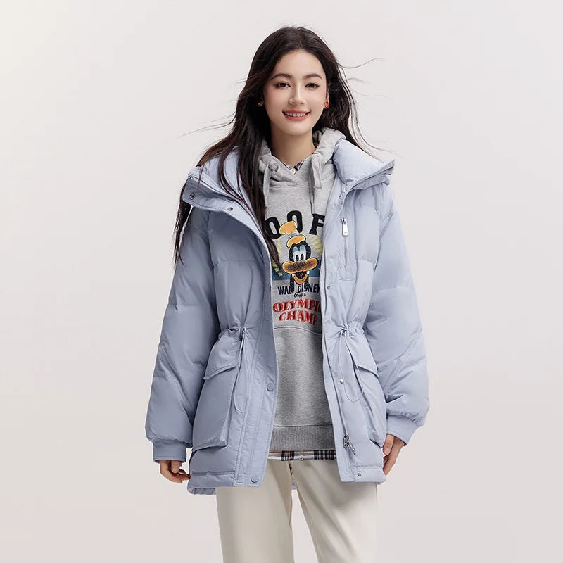 Semir Mid-Length Down Jacket Women Hooded Loose Fit Waist Cinching 2025 New Winter Minimalist Style