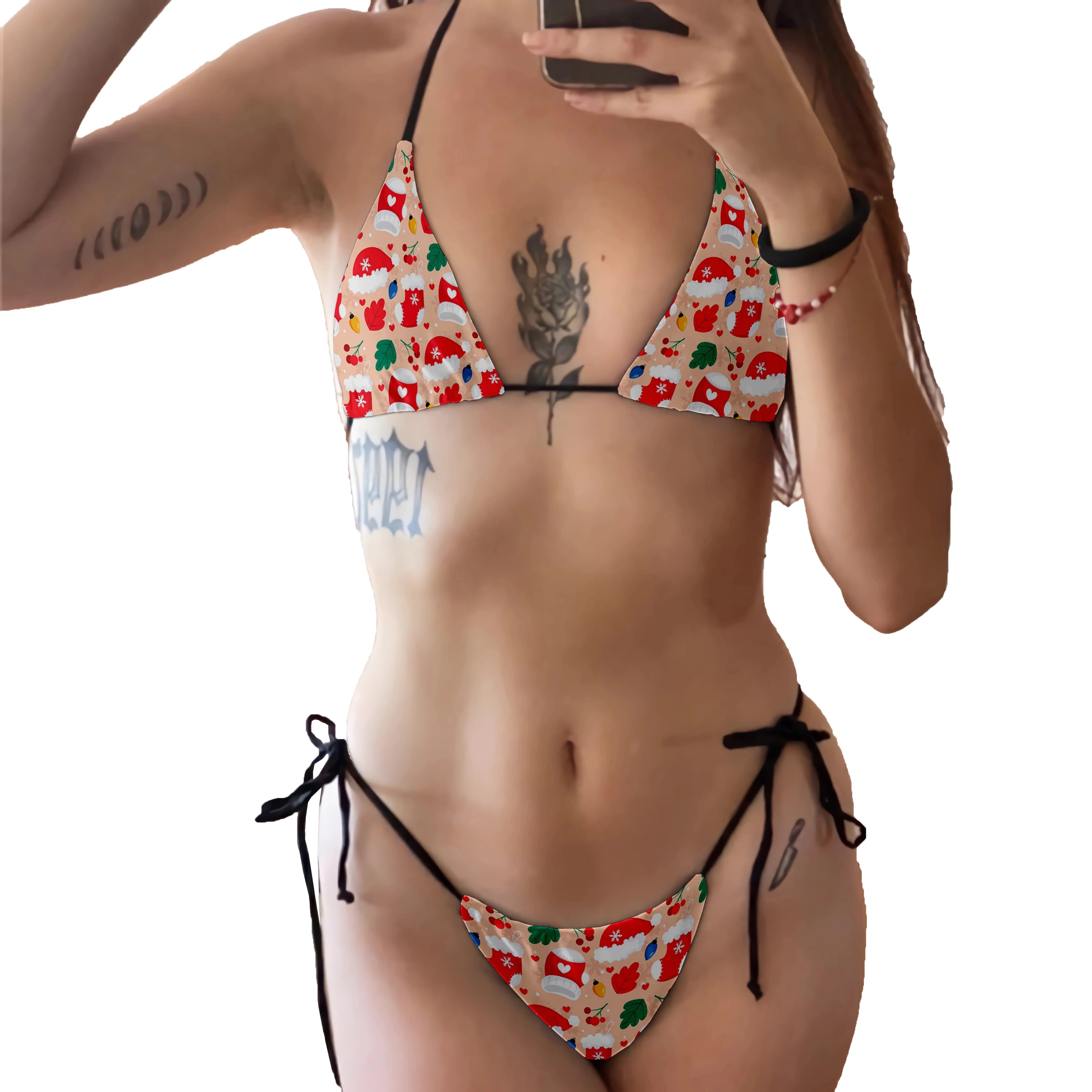 2023 Women Bikini Suit New Cartoon Christmas Pattern 3D Printing Fashion Sexy Split Swimming Beach Surfing Vacation Party
