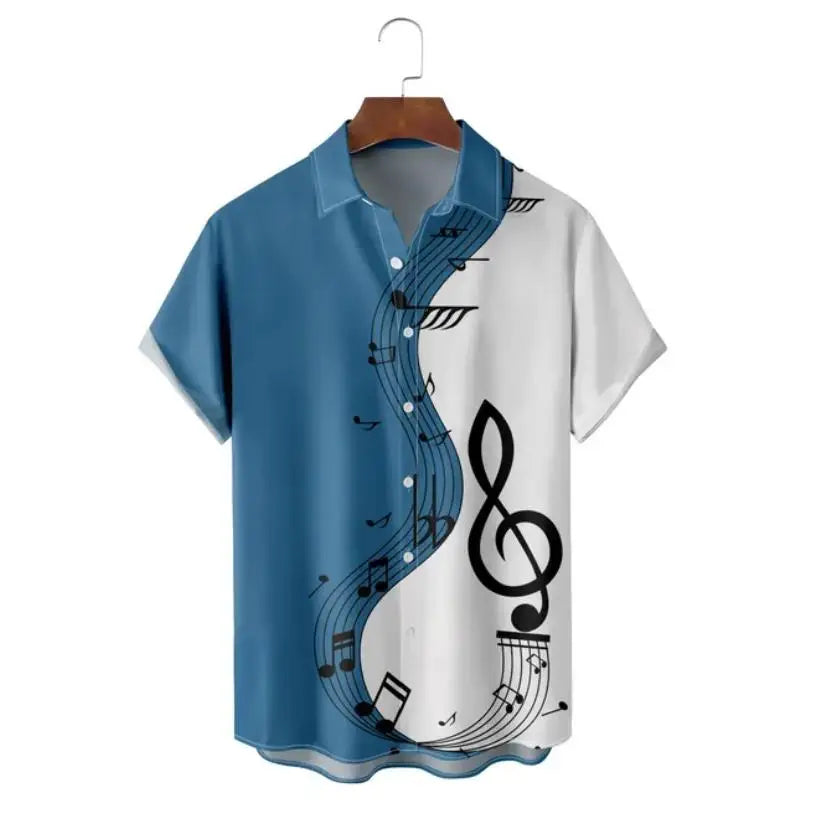 Summer Shirts Men 2023 Hawaiian Men's Short Sleeve Shirt Music Note Print Women Beach Travel Casual Oversized Clothing