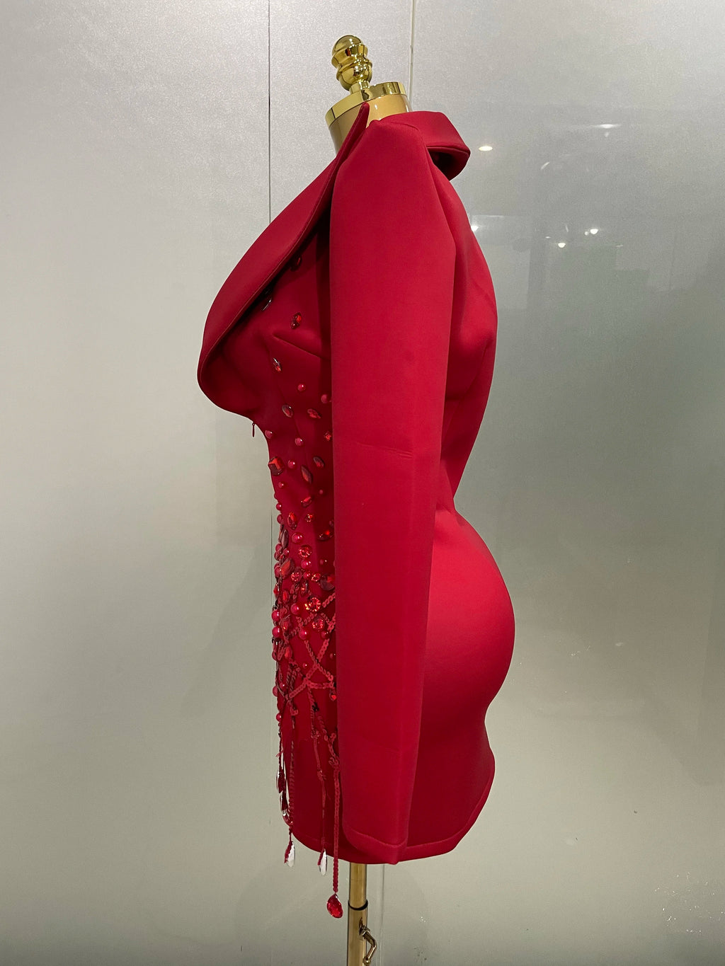 Sparkly Crystal Chains Pearls Long Sleeve Mini Dress 2025 Women Birthday Evening Party Nightclub Outfit Singer Wedding Costume