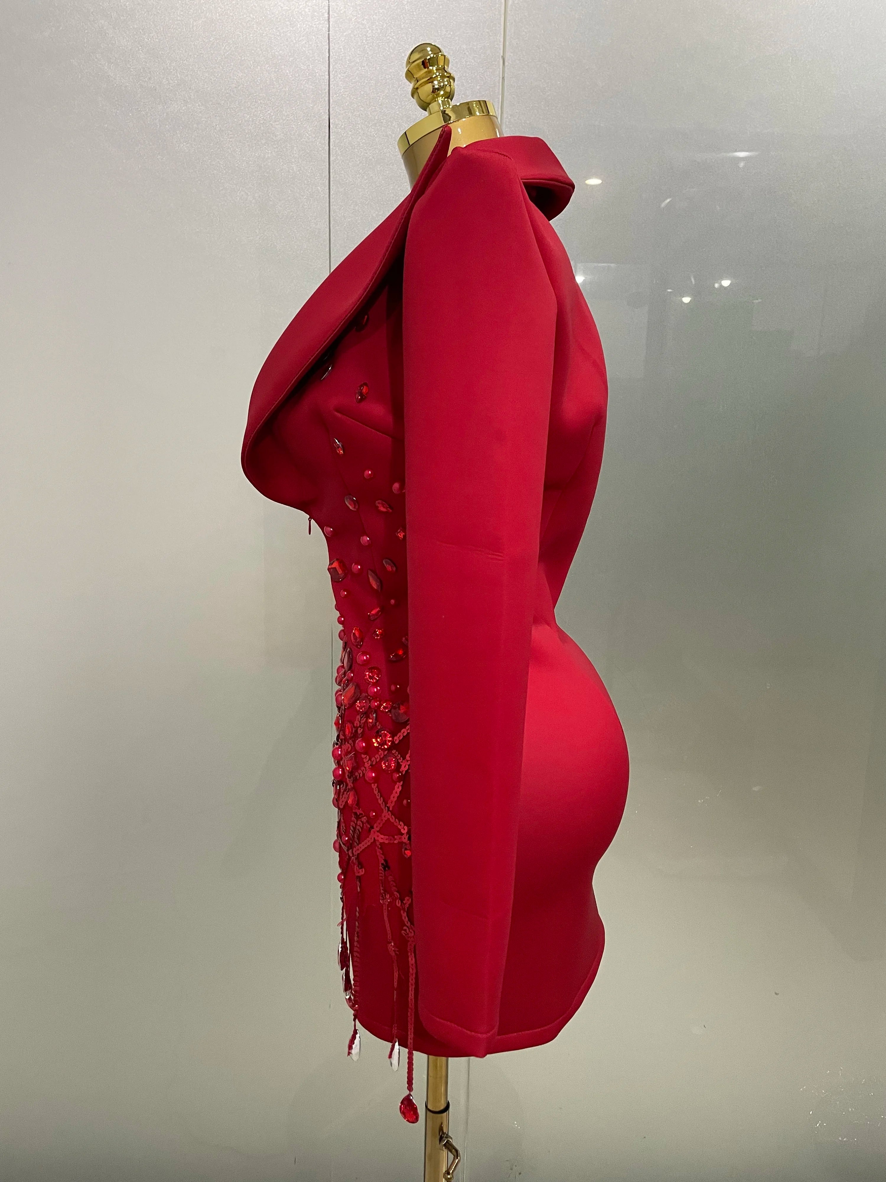 Sparkly Crystal Chains Pearls Long Sleeve Mini Dress 2025 Women Birthday Evening Party Nightclub Outfit Singer Wedding Costume