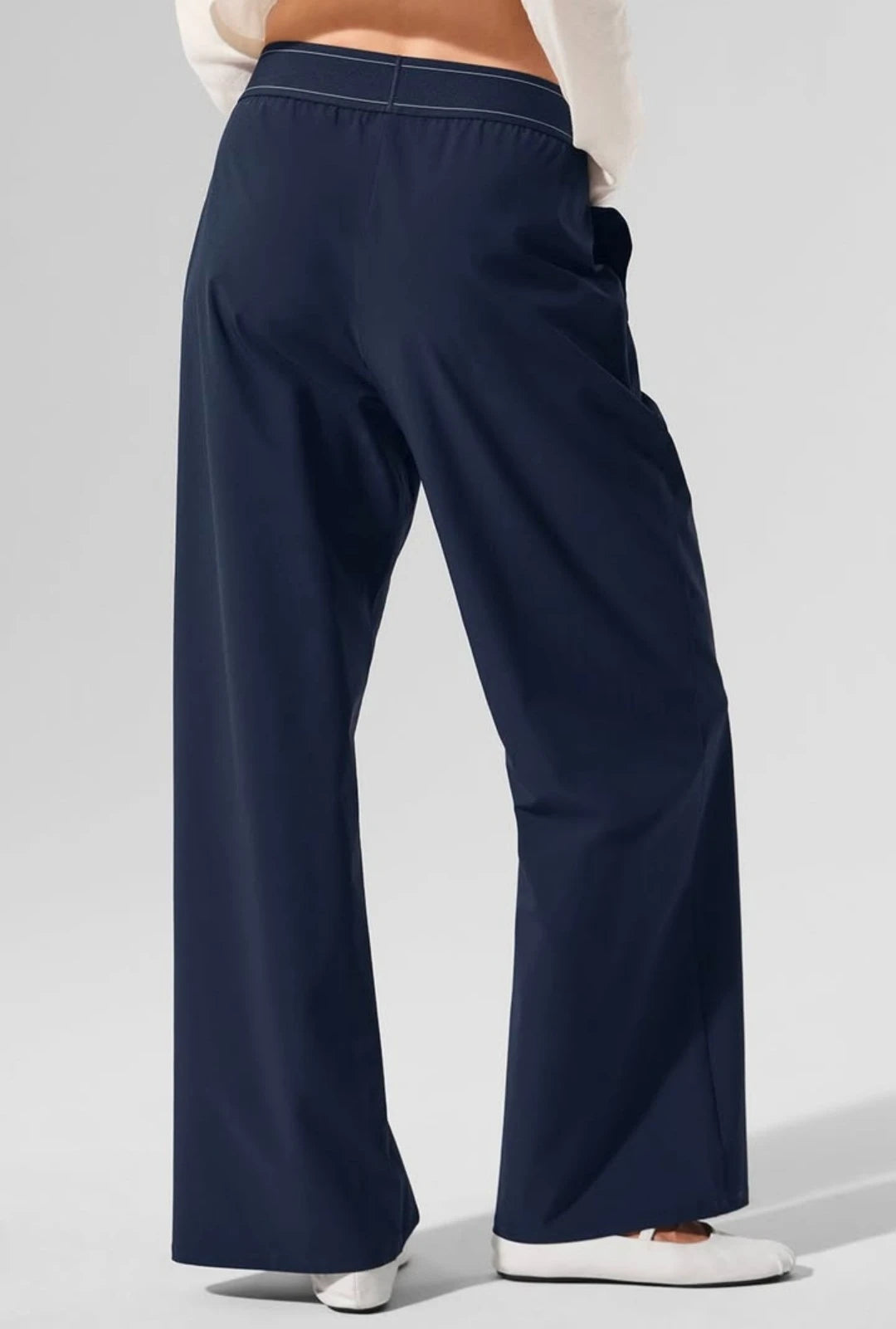 Elastic Waist Solid Fitness Joggers Trousers Women Yoga Sports Wide Leg Pants Women Thin Casual Loose Navy Blue Baggy Sweatpants