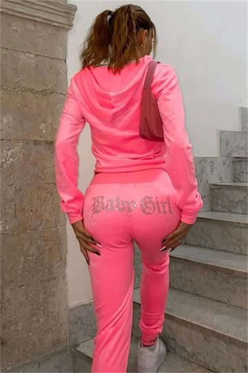 Women's Y2K Jogging Two-Piece Hooded Set Fall Winter Jogger Comfortable Pantsuit Long-Sleeved Jacket Coat & Trousers Casual Sets