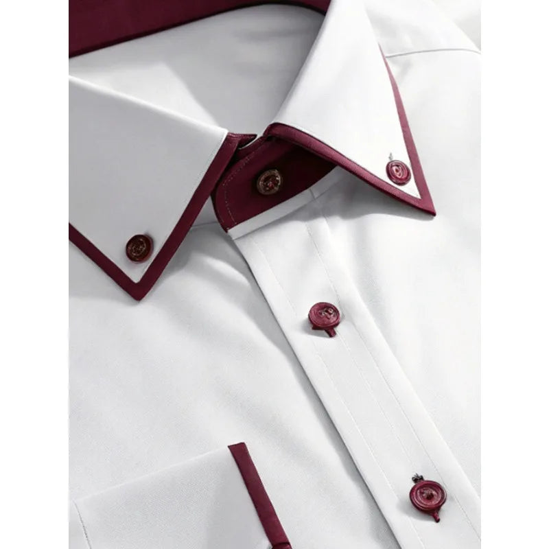 FGKKS New Men Casual White Shirt Fashion Men's Long Sleeve Four Season Elastic Male Business Shirts