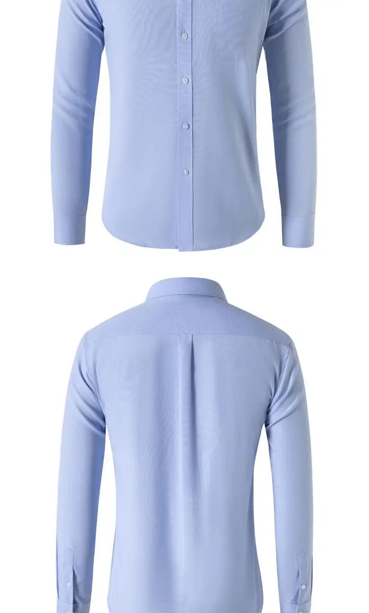 M-5XL Spring and Autumn Men's Shirt Oxford Cotton Fabric Shirt Long Sleeve Solid Color Polo Neck Shirt Business Casual Fit Top