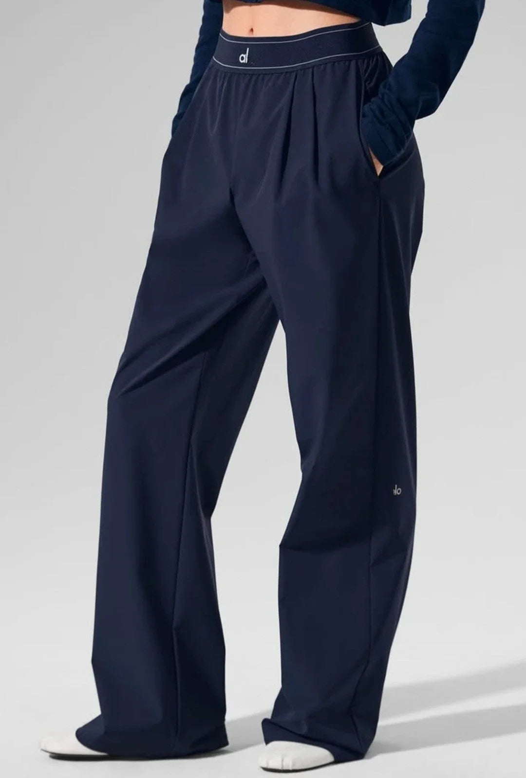 Elastic Waist Solid Fitness Joggers Trousers Women Yoga Sports Wide Leg Pants Women Thin Casual Loose Navy Blue Baggy Sweatpants