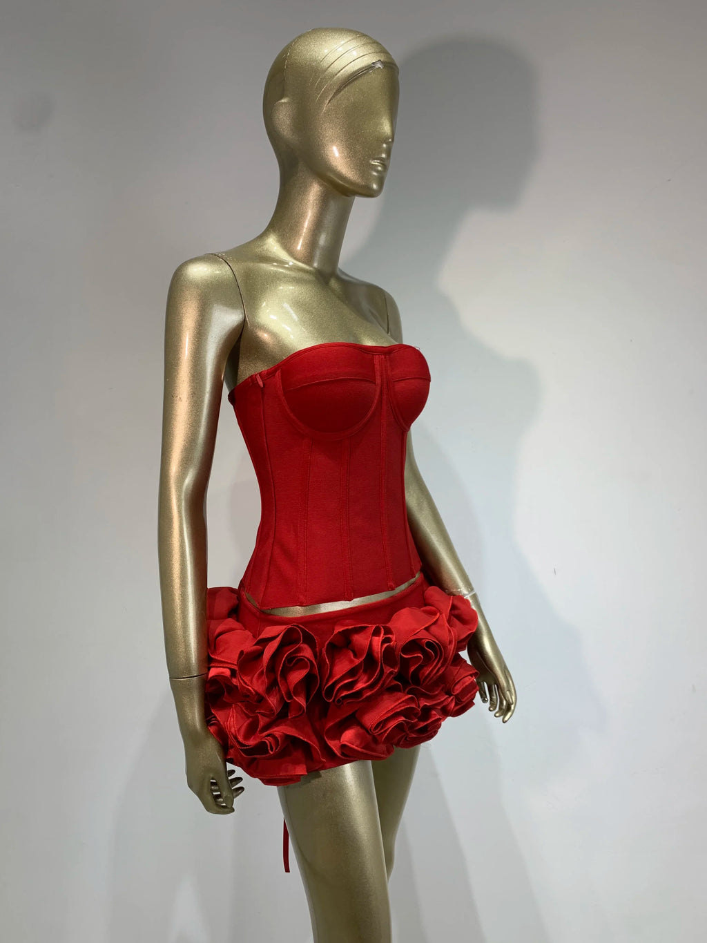 Women Red Bodycon Mini Bandage Outfits Club Party Strapless Laced Up Back Tops And Mini Short Skirts Two Piece Sets Nightwears