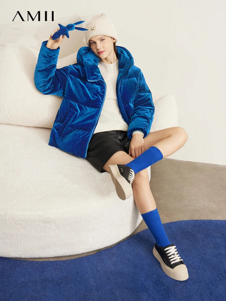 AMII Minimalism Down Jackets Women 2024 Winter Commuter Elegant Solid Thicken Warm Loose Coats Casual Hooded Jackets 72270100