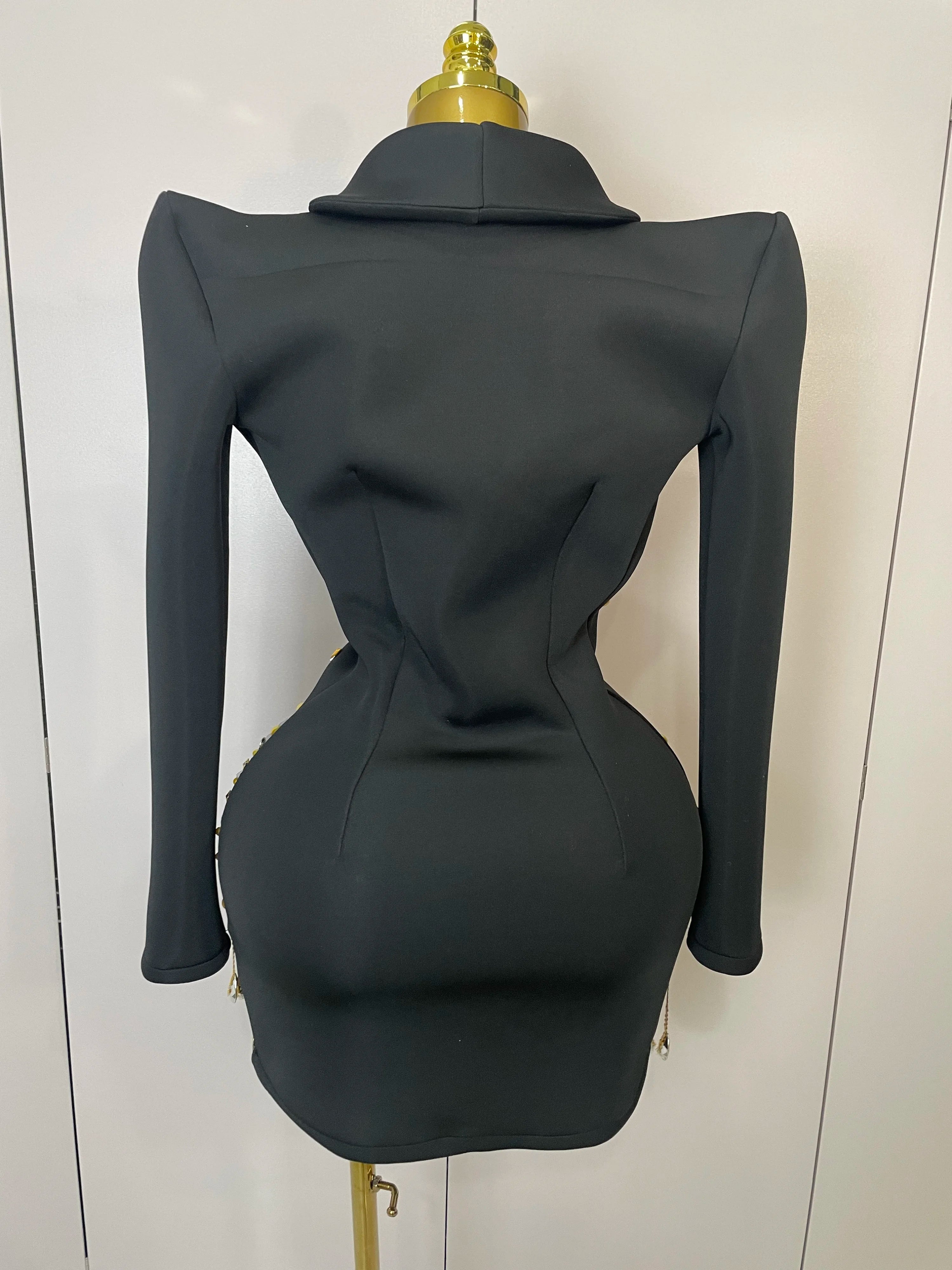 Sparkly Crystal Chains Pearls Long Sleeve Mini Dress 2025 Women Birthday Evening Party Nightclub Outfit Singer Wedding Costume