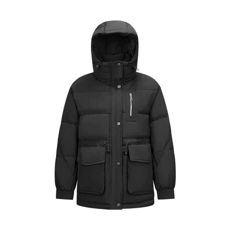 Semir Mid-Length Down Jacket Women Hooded Loose Fit Waist Cinching 2025 New Winter Minimalist Style