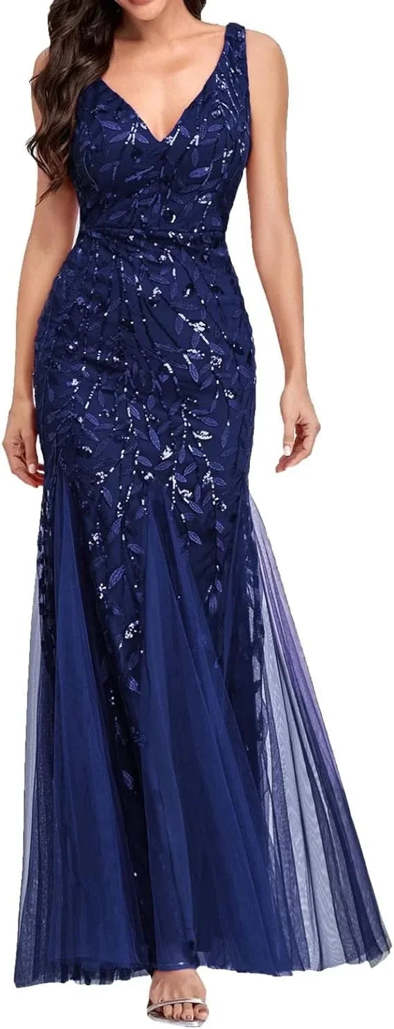 Elegant Fashionable V-neck Sequin Dress Socialite Stylegown Summer Cross-border Hot Selling Dress Sleeveless