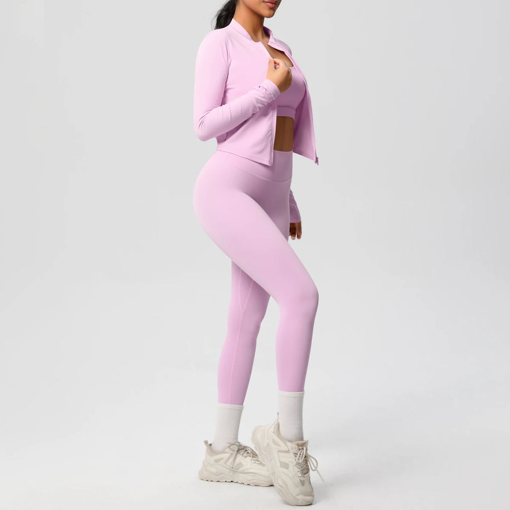 3pcs Sportswear Yoga Set Gym Sports Bra Zipper Jacket Leggings Clothes Sportswear Yoga Suits For Women Fitness Set Tracksuit