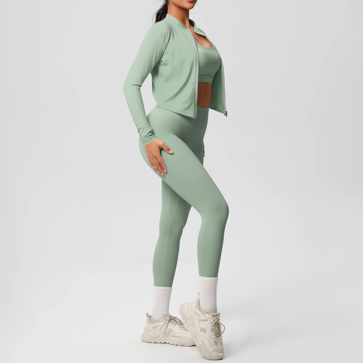 3pcs Sportswear Yoga Set Gym Sports Bra Zipper Jacket Leggings Clothes Sportswear Yoga Suits For Women Fitness Set Tracksuit