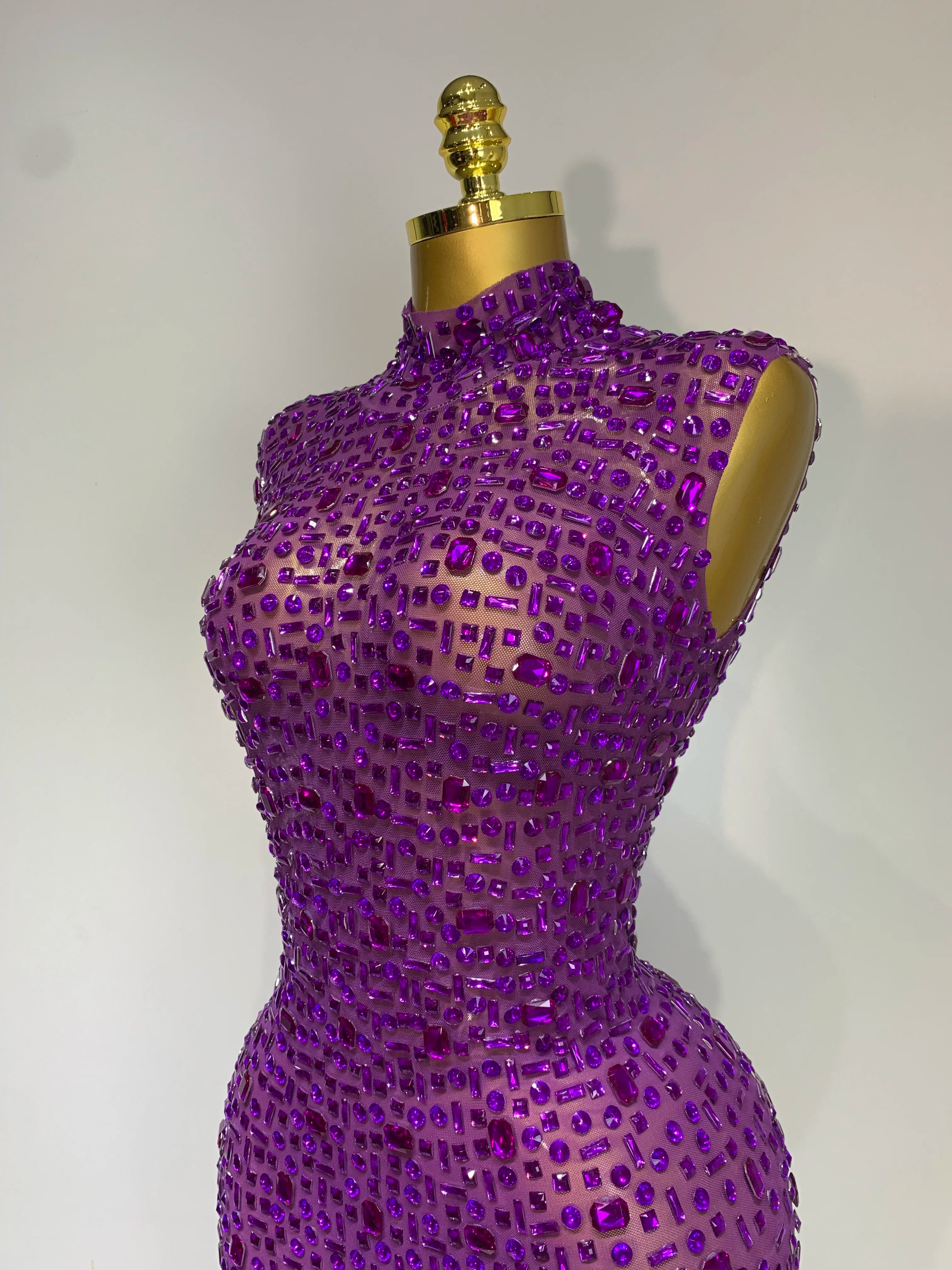 Sparkly Rhinestone Sleeveless Stretch Long Dress Women Sexy Mesh Celebrate Evening Prom Luxury Birthday Dress Evening Party Wear