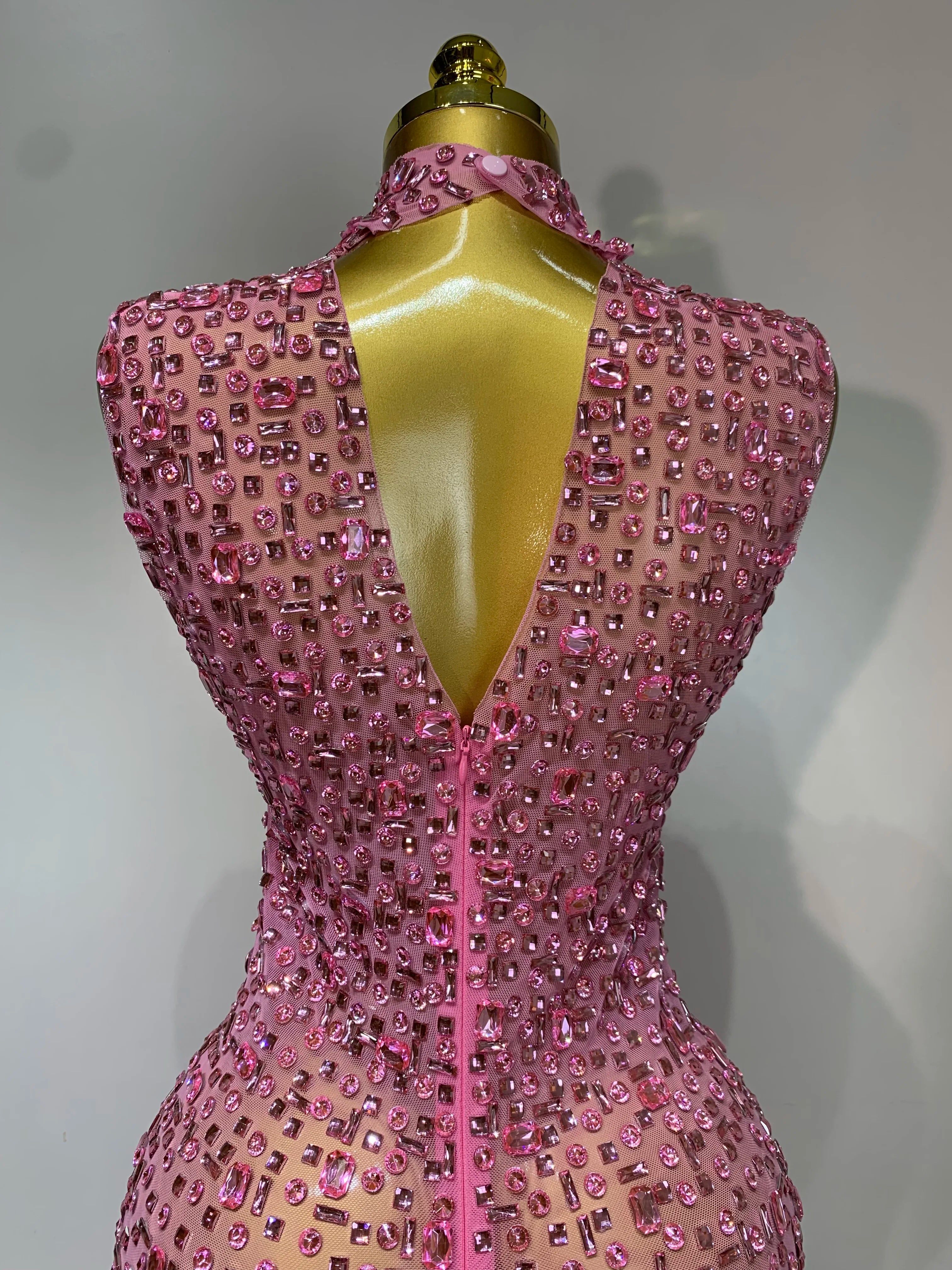 Sparkly Rhinestone Sleeveless Stretch Long Dress Women Sexy Mesh Celebrate Evening Prom Luxury Birthday Dress Evening Party Wear