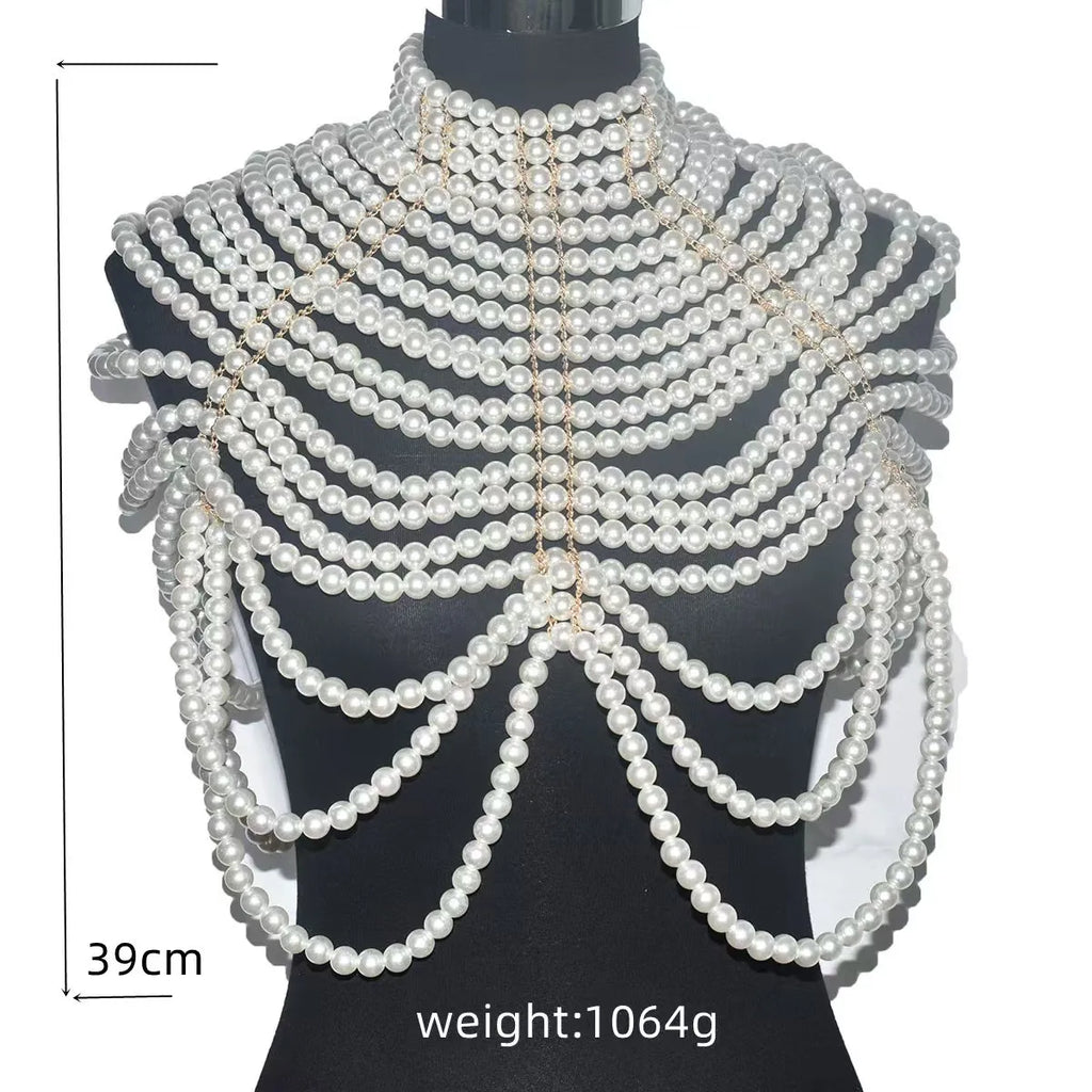 Sexy Women's Pearl Body Chains Bra Shawl Fashion Adjustable Size Shoulder Necklaces Tops Chain Wedding Dress Pearls Body Jewelry