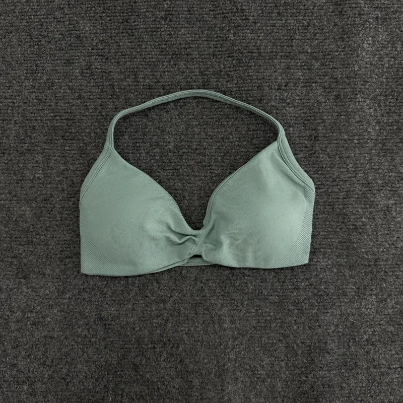 Women High Support Thin Strap Halter Sports Seamless Bras Scrunch Workout Yoga Tank Bra Yoga Sportswear Underwear Bra Clothes