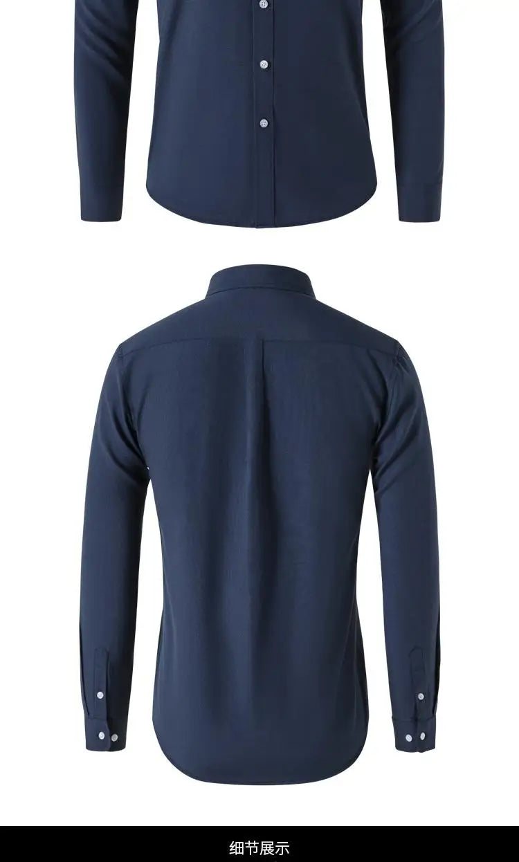 M-5XL Spring and Autumn Men's Shirt Oxford Cotton Fabric Shirt Long Sleeve Solid Color Polo Neck Shirt Business Casual Fit Top