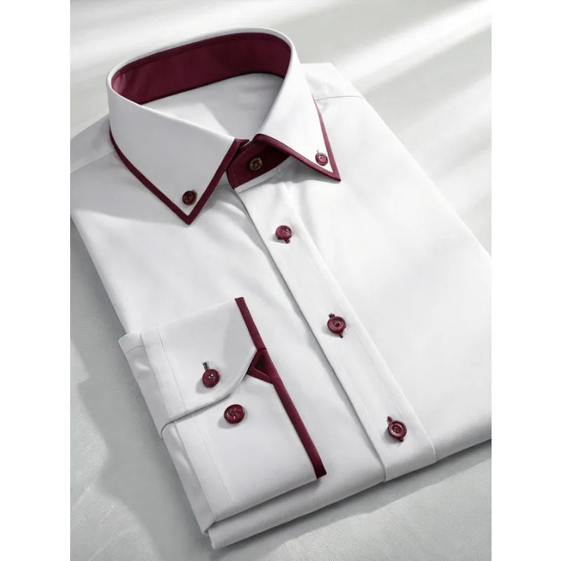 FGKKS New Men Casual White Shirt Fashion Men's Long Sleeve Four Season Elastic Male Business Shirts