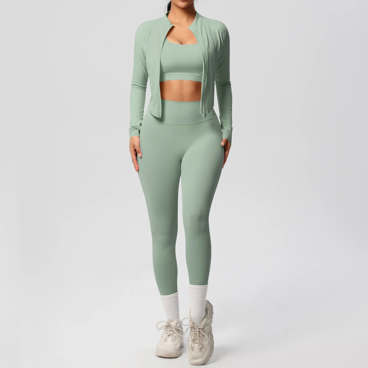 3pcs Sportswear Yoga Set Gym Sports Bra Zipper Jacket Leggings Clothes Sportswear Yoga Suits For Women Fitness Set Tracksuit