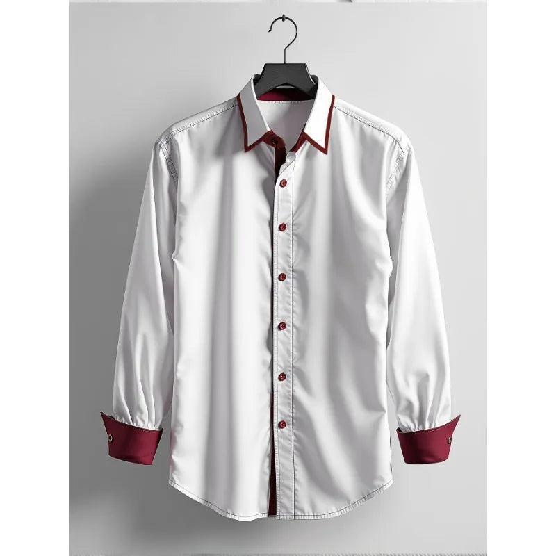 FGKKS New Men Casual White Shirt Fashion Men's Long Sleeve Four Season Elastic Male Business Shirts