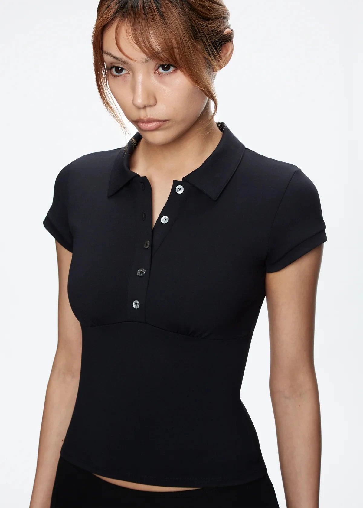 Tank Black Polo Collar T-Shirt Slim Sexy Short-Sleeved Summer Women's Short Top