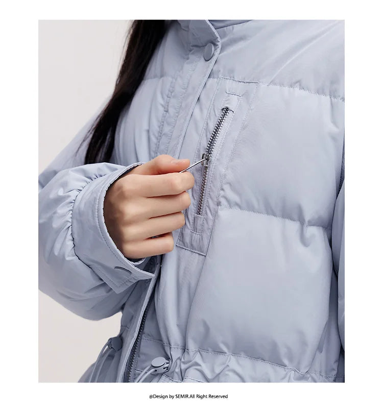 Semir Mid-Length Down Jacket Women Hooded Loose Fit Waist Cinching 2025 New Winter Minimalist Style