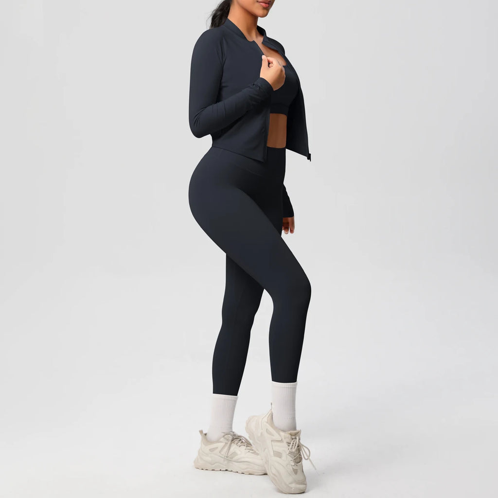 3pcs Sportswear Yoga Set Gym Sports Bra Zipper Jacket Leggings Clothes Sportswear Yoga Suits For Women Fitness Set Tracksuit