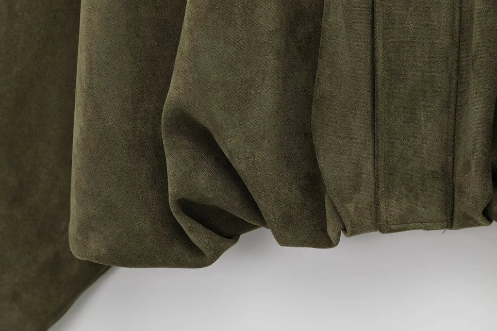 HH Women Vintage Coffee Brown Suede Coat Loose Casual Long Sleeve Zipper Jacket Autumn Fashion Lady High Street Outerwear