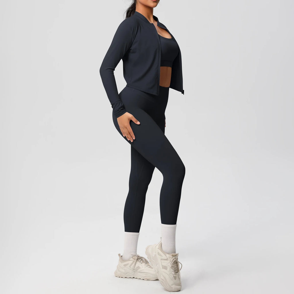 3pcs Sportswear Yoga Set Gym Sports Bra Zipper Jacket Leggings Clothes Sportswear Yoga Suits For Women Fitness Set Tracksuit