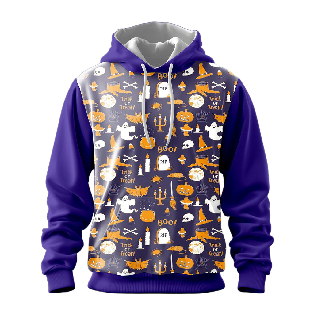 Happy Halloween Strange Pumpkin Ghost Skull Full Print Men's Pullover Hooded Hoodie Fashion Match Color Soft Comforted Windproof