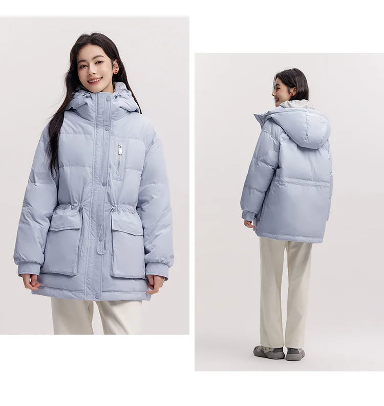 Semir Mid-Length Down Jacket Women Hooded Loose Fit Waist Cinching 2025 New Winter Minimalist Style