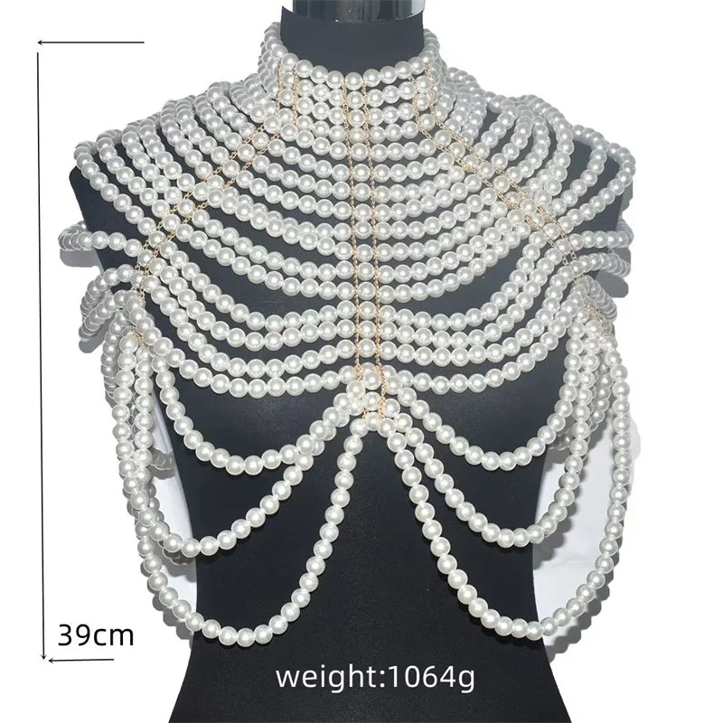 Sexy Women's Pearl Body Chains Bra Shawl Fashion Adjustable Size Shoulder Necklaces Tops Chain Wedding Dress Pearls Body Jewelry