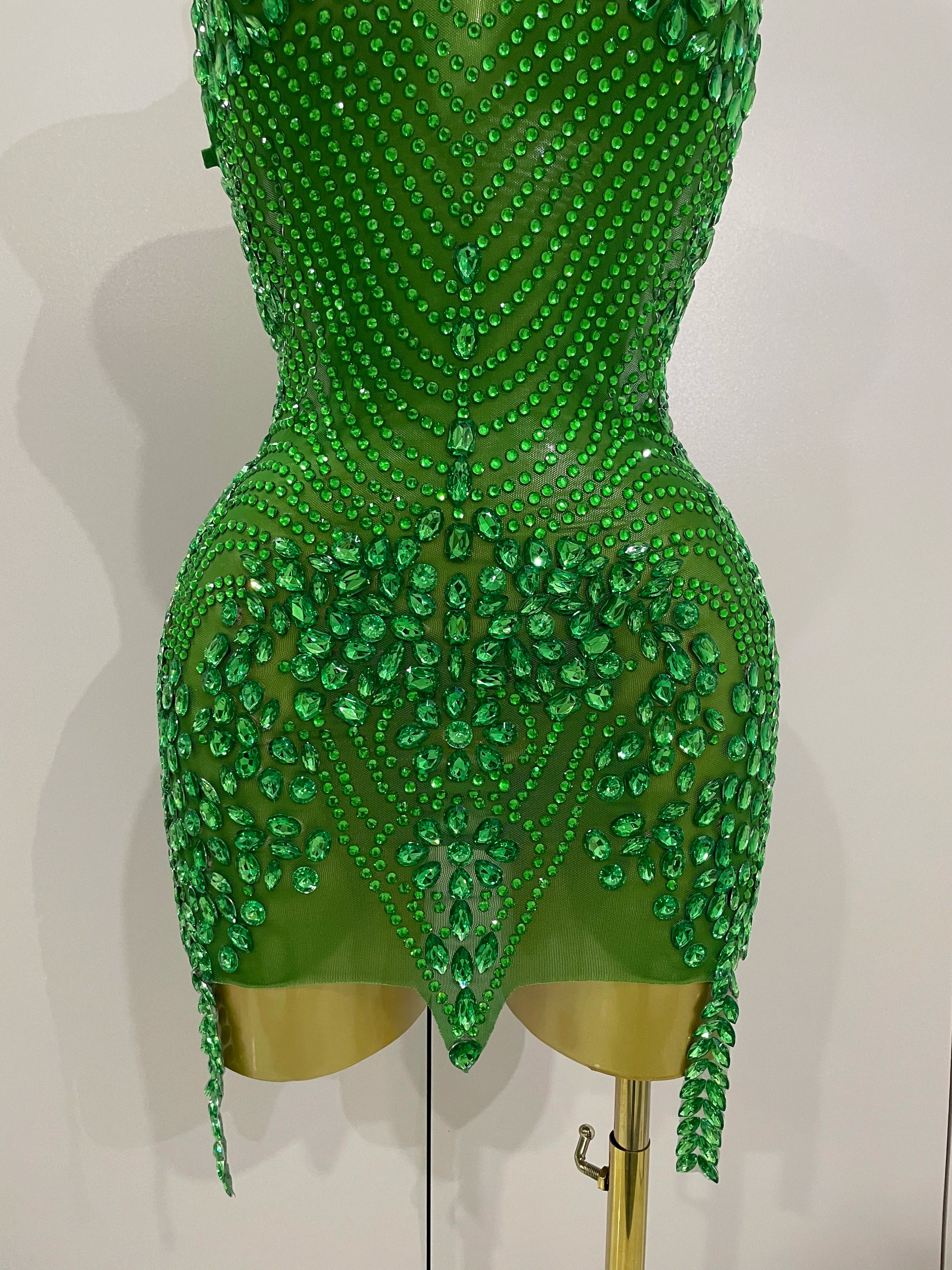 2025 New Sexy Sparkly Rhinestones Halter Backless Mesh Velour Short Dress Women Evening Prom Celebrate Birthday Party Stage Wear