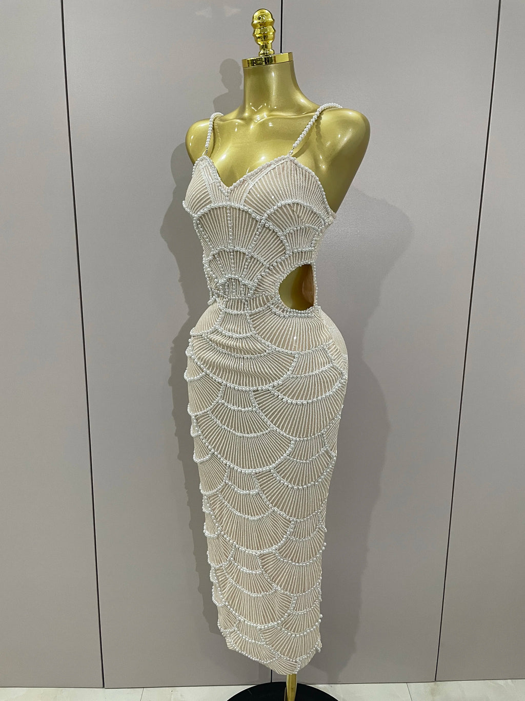 Women Hot Sale Sleeveless Sexy Strap Pearl Beading Sequins Bodycon Long Dress Celebrate Evening Party Birthday Outfit Vestido