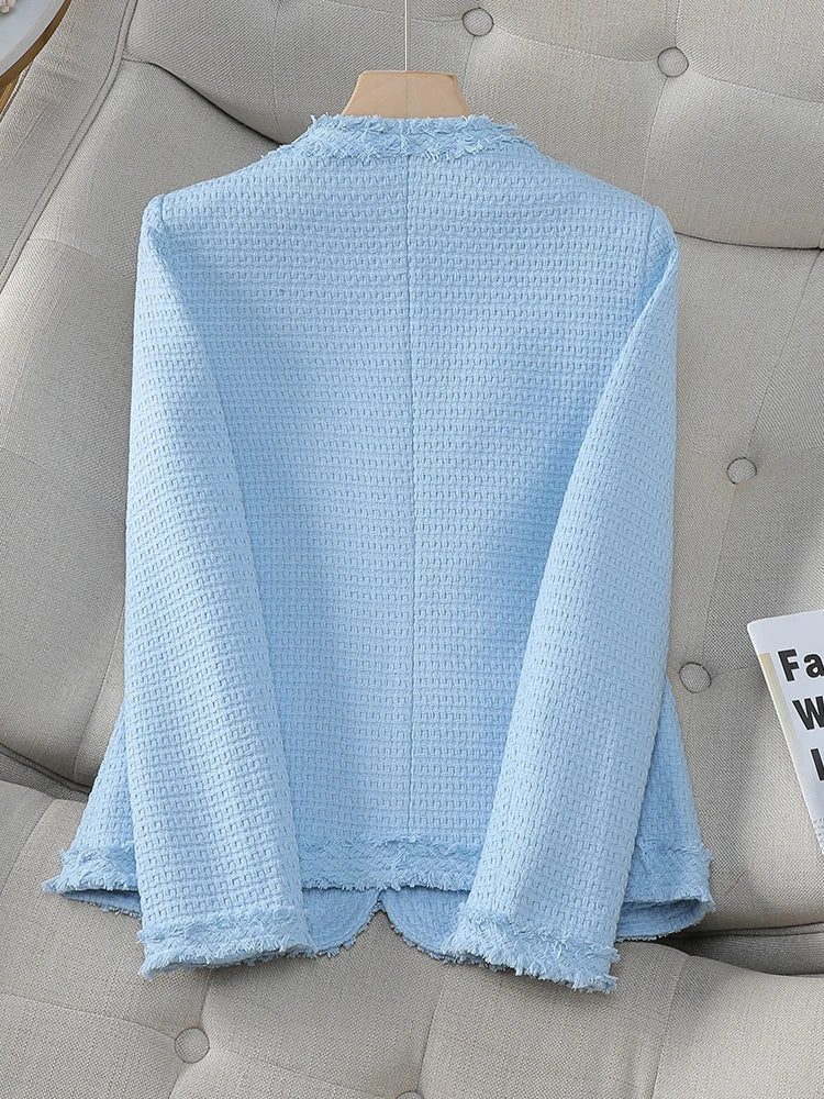 Fashion Pink Beige Blue Black Casual Ladies Blazer Women Long Sleeve Single Breasted O-Neck Slim Female Autumn Winter Jacket