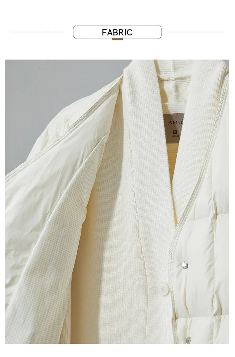 AMII 2024 Winter New Women's Shoulder Sleeves Thickened Collision Material Splicing Wool Fake Two-piece Down Jacket 12444054