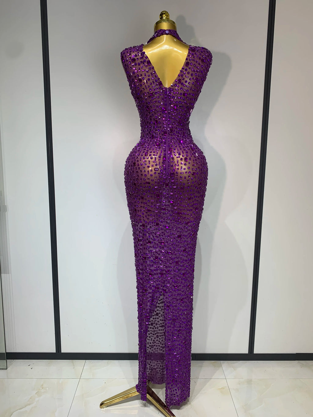 Sparkly Rhinestone Sleeveless Stretch Long Dress Women Sexy Mesh Celebrate Evening Prom Luxury Birthday Dress Evening Party Wear