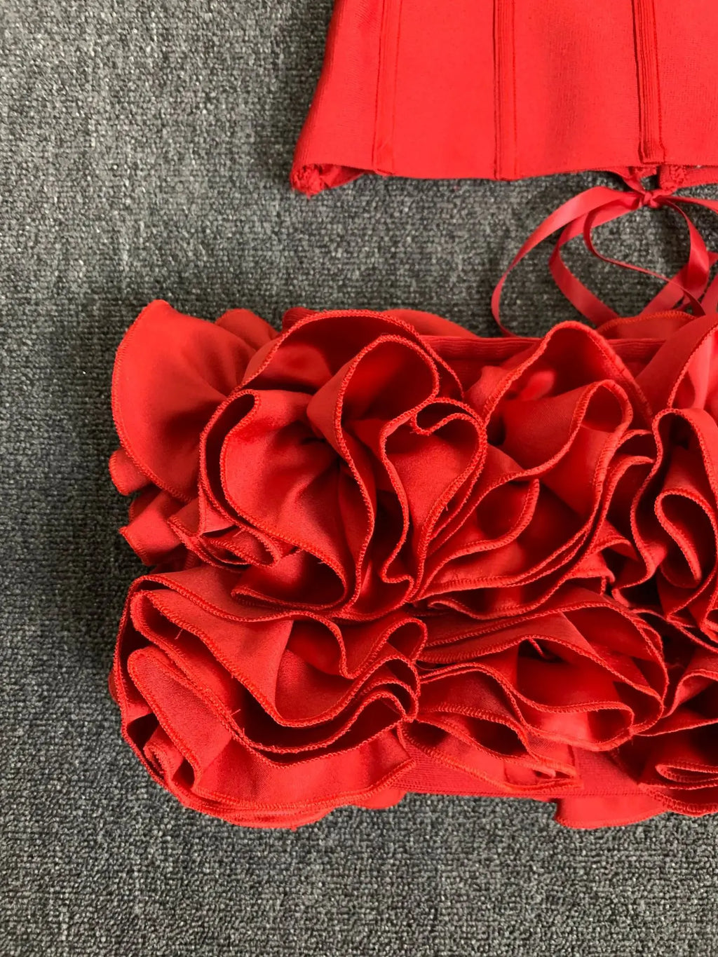 Women Red Bodycon Mini Bandage Outfits Club Party Strapless Laced Up Back Tops And Mini Short Skirts Two Piece Sets Nightwears