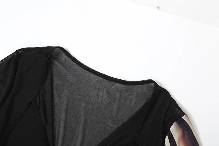 Cutenew Patchwork Print Women Dresses Elegant Vintage Low V-Neck Full Sleeve Straight Maxi Bodycon Female High Street Party Robe