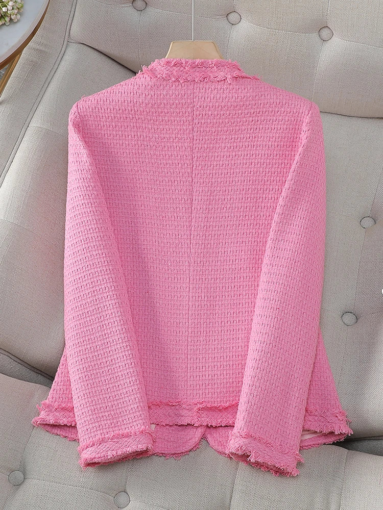 Fashion Pink Beige Blue Black Casual Ladies Blazer Women Long Sleeve Single Breasted O-Neck Slim Female Autumn Winter Jacket