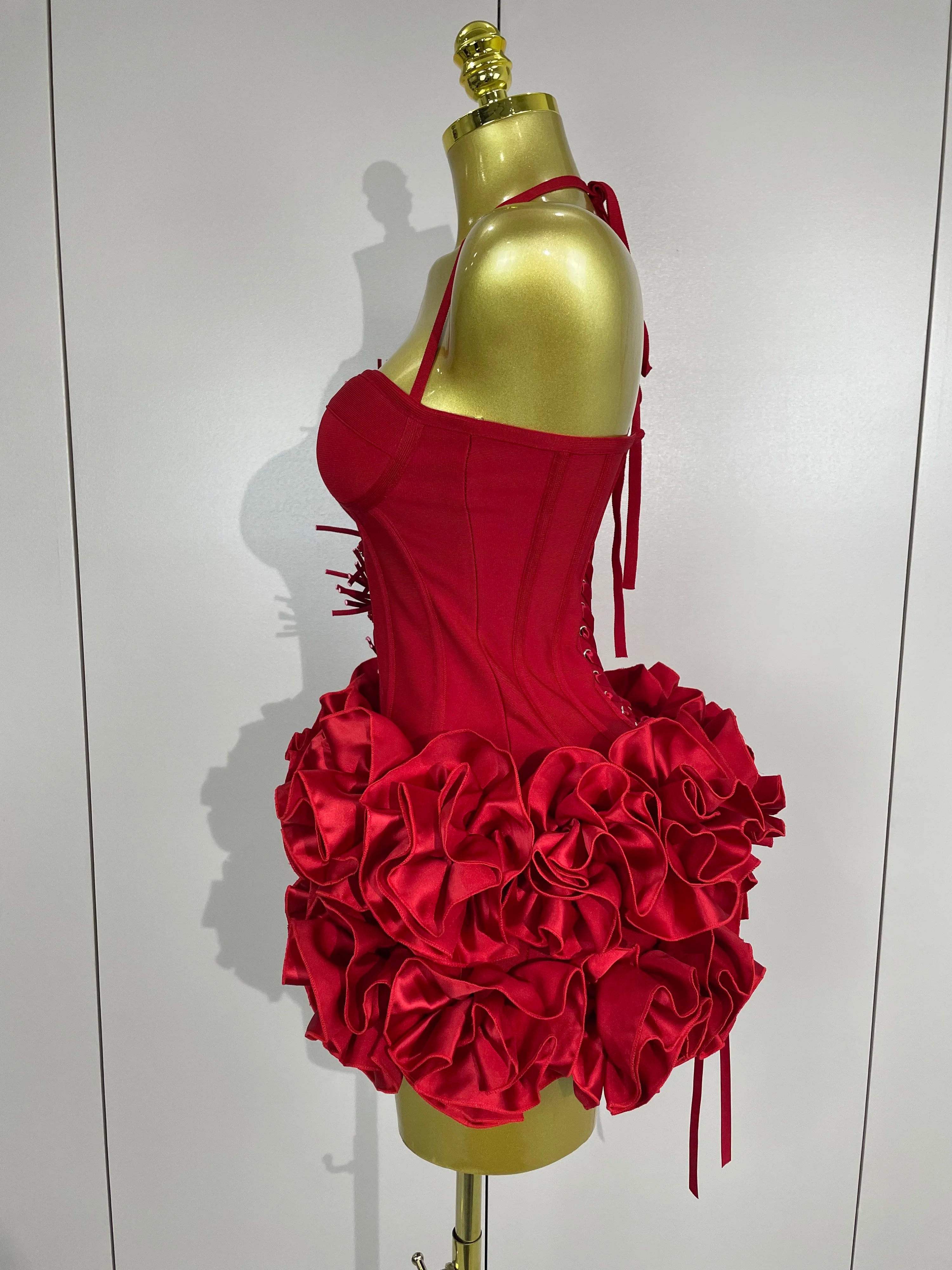 Sexy Halter Prom Gown Celebrity Club Two Piece Set Cocktail Elegant Women Fashion Luxury Birthday Party Red Black Bandage Outfit