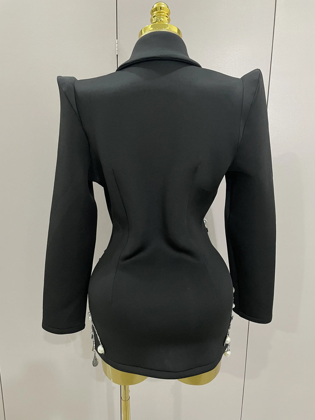 Sparkly Crystal Chains Pearls Long Sleeve Mini Dress 2025 Women Birthday Evening Party Nightclub Outfit Singer Wedding Costume