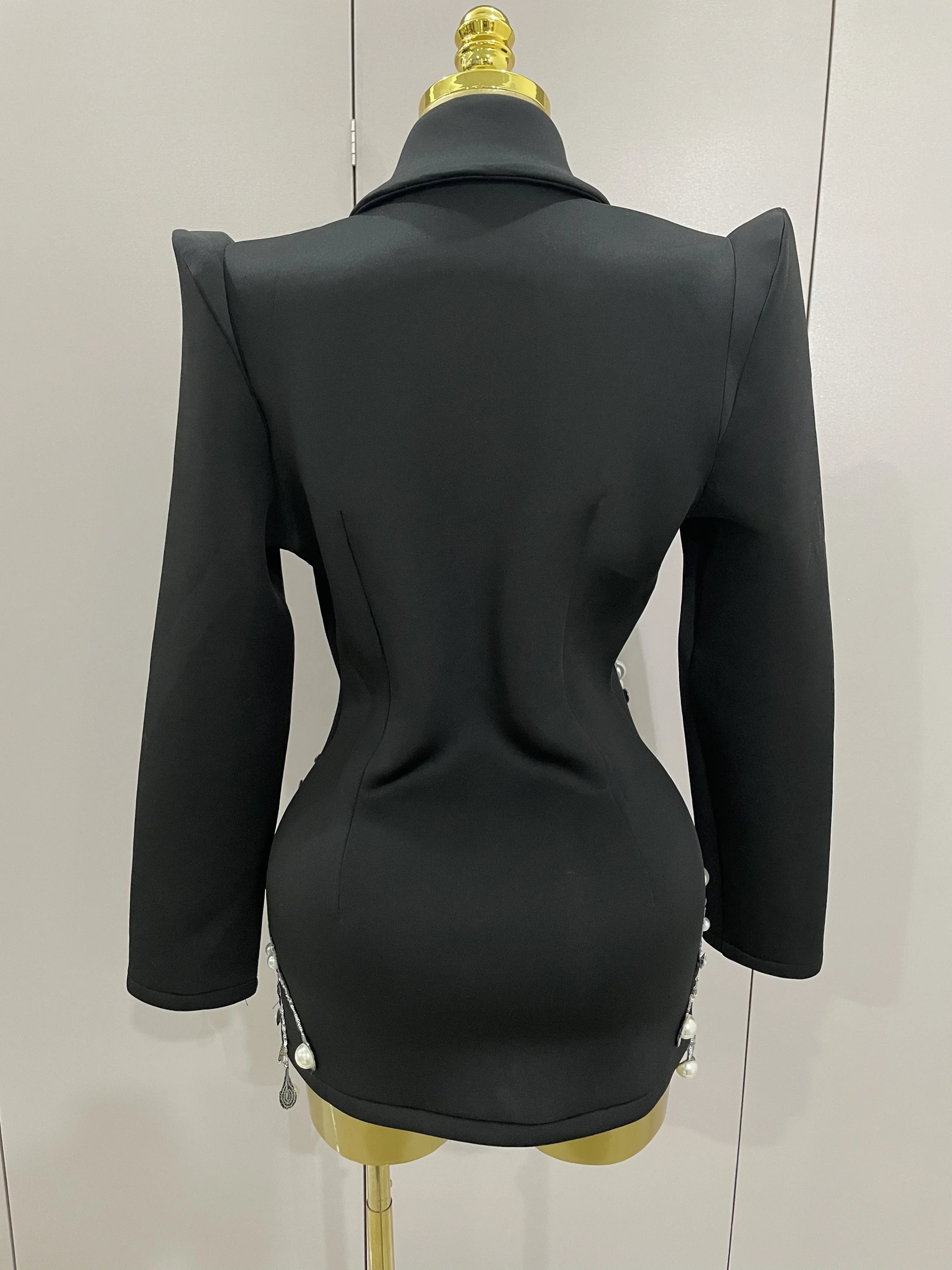 Sparkly Crystal Chains Pearls Long Sleeve Mini Dress 2025 Women Birthday Evening Party Nightclub Outfit Singer Wedding Costume