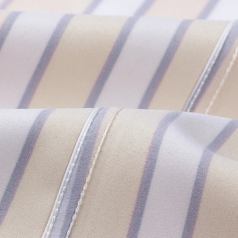 Men Spring Summer Comfortable Vertical Striped Strech Mens Dress Shirts Long Sleeve Soft Business Work Shirt  No Pocket Male