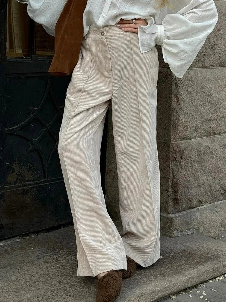 Aoaiiys Pants Women's Corduroy Cotton Vintage Trousers High Waist Wide Leg Pants Autumn Winter New Fashion Chic Casual Trousers