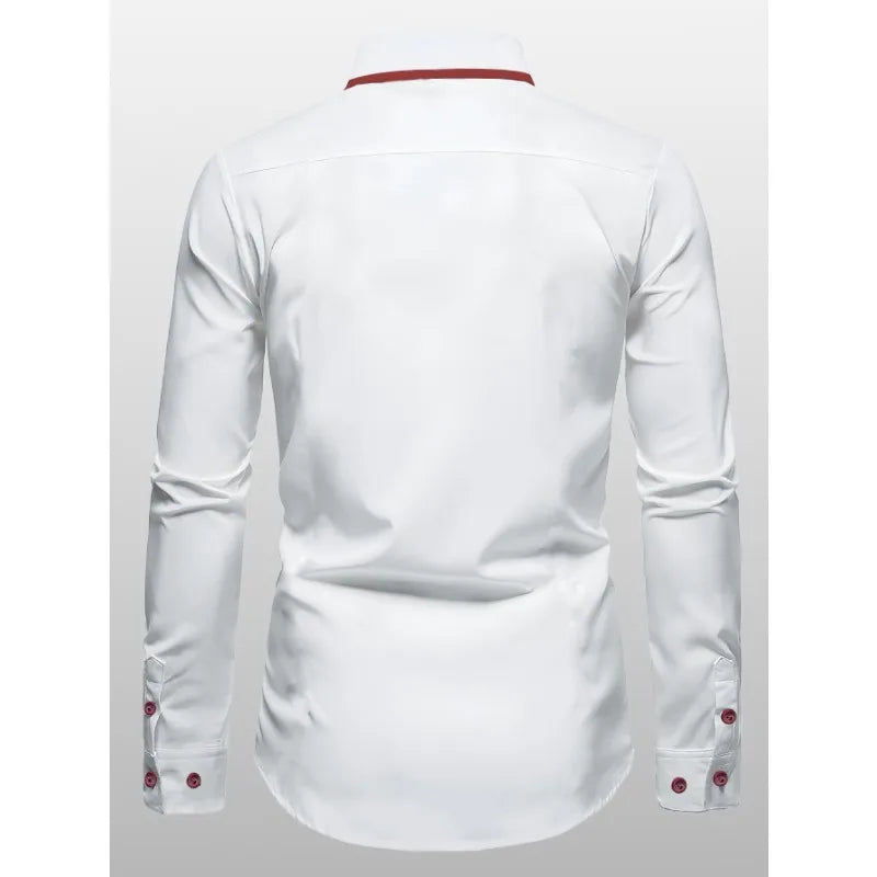 FGKKS New Men Casual White Shirt Fashion Men's Long Sleeve Four Season Elastic Male Business Shirts