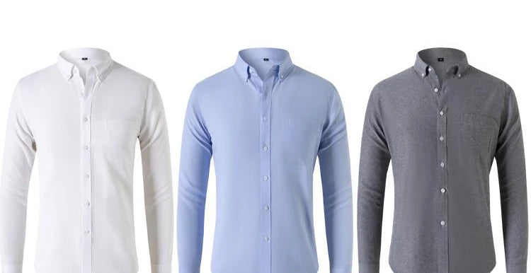 M-5XL Spring and Autumn Men's Shirt Oxford Cotton Fabric Shirt Long Sleeve Solid Color Polo Neck Shirt Business Casual Fit Top