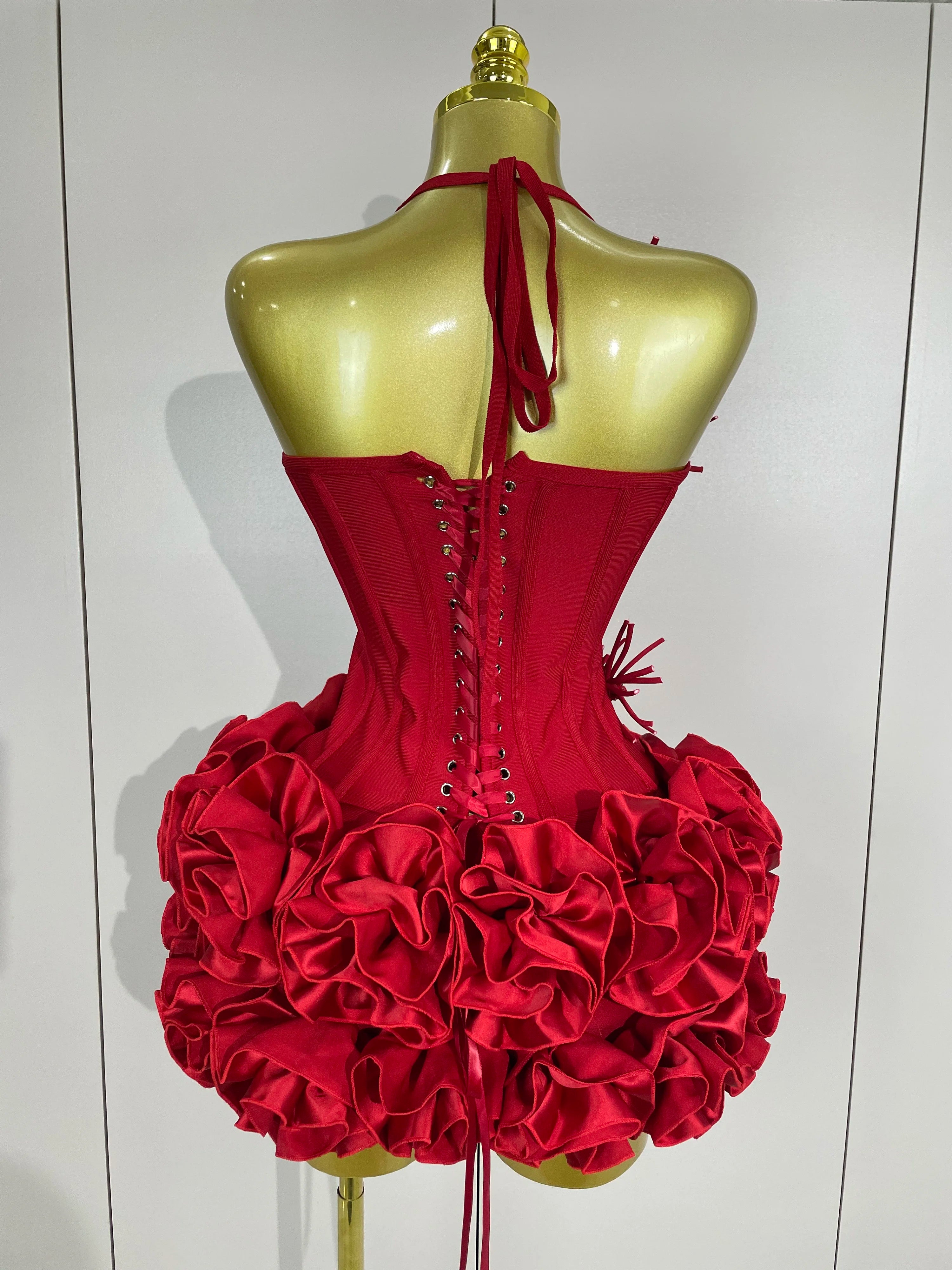 Sexy Halter Prom Gown Celebrity Club Two Piece Set Cocktail Elegant Women Fashion Luxury Birthday Party Red Black Bandage Outfit