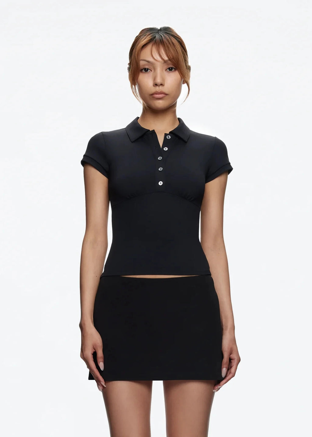 Tank Black Polo Collar T-Shirt Slim Sexy Short-Sleeved Summer Women's Short Top